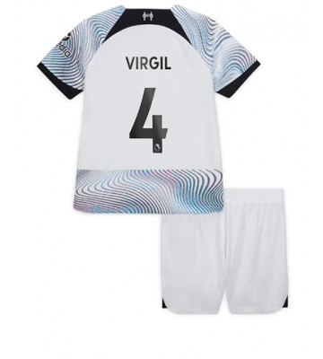 Liverpool Virgil van Dijk #4 Bortedraktsett Barn 2022-23 Kortermet (+ Korte bukser)